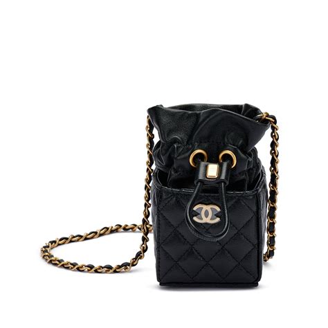 Chanel Black Quilted Caviar Micro Drawstring Bucket Bag